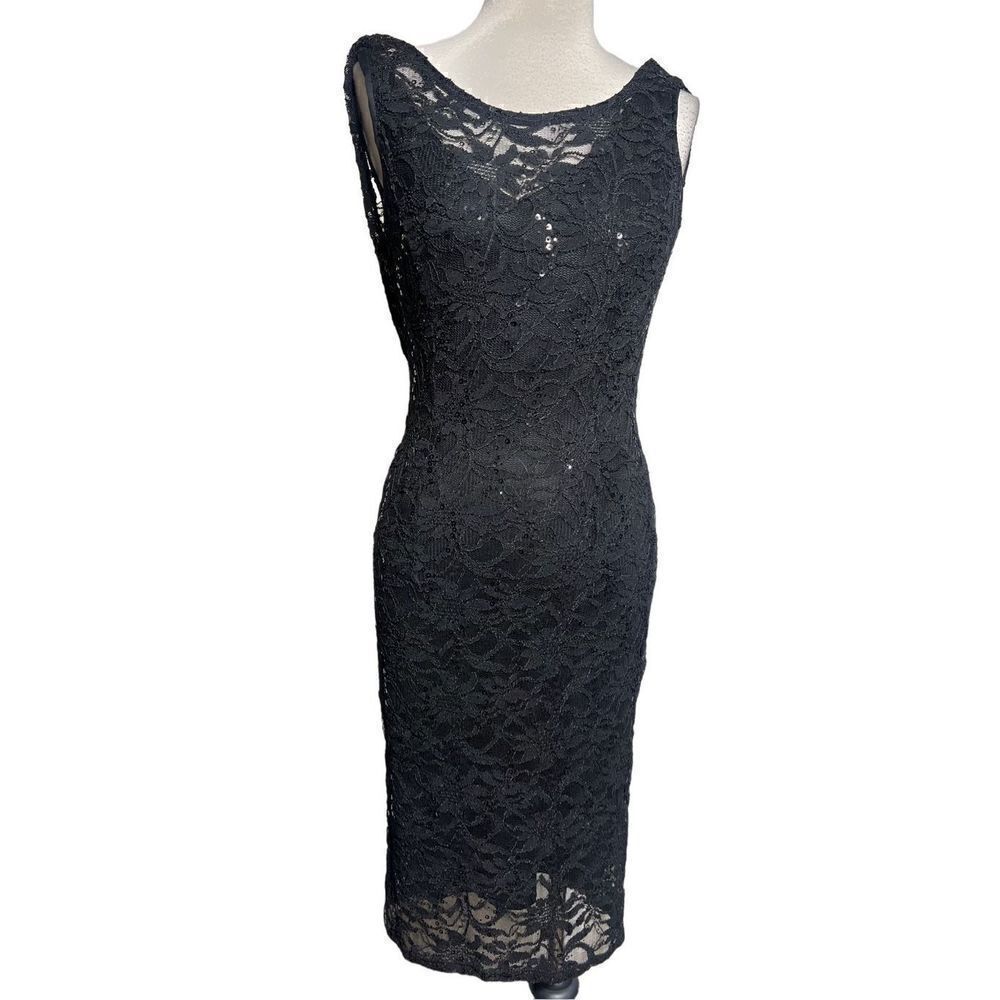 Marina Sleeveless Lace and Sequin Little Black Cocktail Dress Size 6